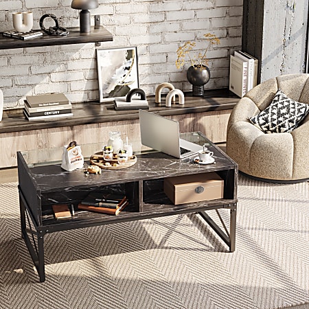 Bestier LED Rectangular Coffee Table With Glass Shelf 19 1516 H x