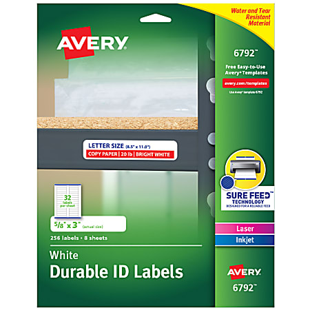 Avery® Durable Permanent ID Labels, AVE6792, 5/8" x 3", White, Pack Of 256