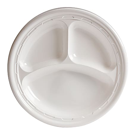 Dart 3-sect Disposable Plastic Dinnerware Plate - 10" Diameter Dinner Plate - Plastic - Disposable - White - 500 Piece(s) / Carton
