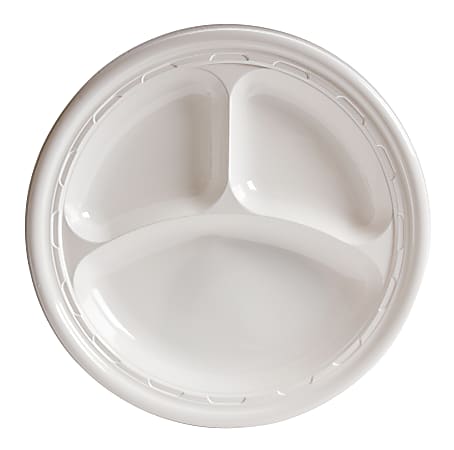 Dart 3-sect Disposable Plastic Dinnerware Plate - 10" Diameter Dinner Plate - Plastic - Disposable - White - 500 Piece(s) / Carton