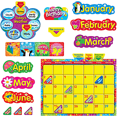 Trend WipeOff Stars/Swirls Calendar Bulletin Board Set - Learning Theme/Subject - Reusable - 1 Set
