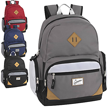 Trailmaker Multi-Pocket Backpacks With 15" Laptop Pockets, Black/Blue/Red/Gray, Set Of 24 Backpacks
