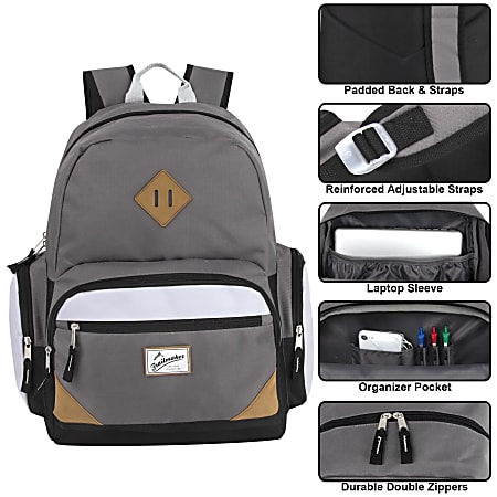 24 Wholesale 20-Inch Double Velcro Strap Backpack W Laptop Sleeve - at 