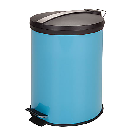 Honey-Can-Do Steel Step Trash Can, 3.2 Gallons, Blue/Stainless Steel