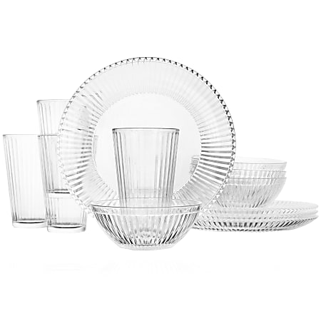 Gibson Home Clearview Stripe Dinnerware Set, Clear
