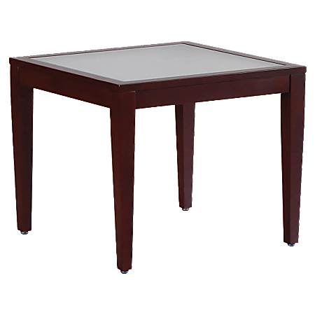 Lorell® Glass Top Square Table, Clear/Mahogany