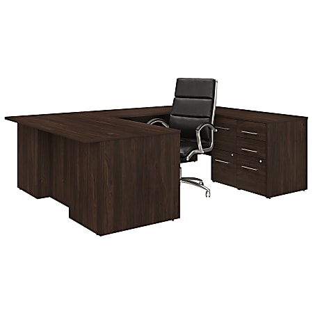Bush Business Furniture Office 500 72"W U-Shaped Executive Desk With Drawers And High-Back Chair, Black Walnut, Premium Installation