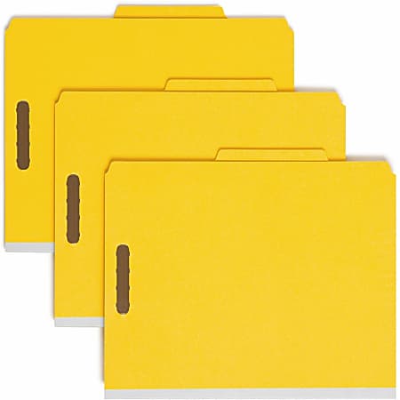 Smead® Pressboard Colored Classification Folders, 2 Fasteners, 2 Dividers, Letter Size, 2" Expansion, 2/5 Tab Cut, 100% Recycled, Yellow, Box Of 10