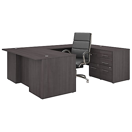 Bush Business Furniture Office 500 72"W U-Shaped Executive Desk With Drawers And High-Back Chair, Storm Gray, Premium Installation