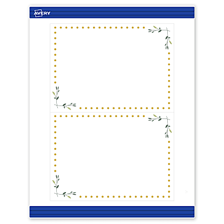 Avery® Printable Invitation Cards With Sure Feed® Technology, 5" x 7", Matte White With Gold Dots/Green Floral Design, Pack Of 20