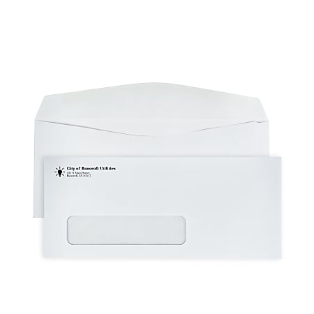 Custom Single-Window Business Envelopes,#9, 3 7/8" x 8 7/8", White, Pack Of 500