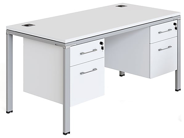 Boss Office Products Simple System Workstation Desk With 2 Pedestals, 71" x 30", White