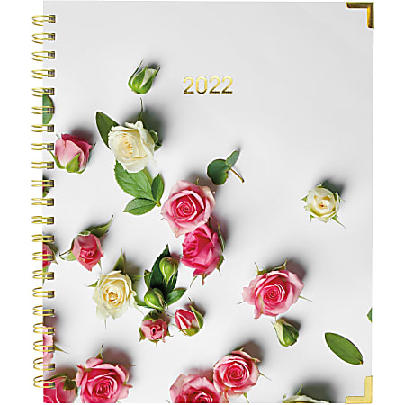 Blueline Romantic Roses Planner - Julian Dates - Weekly, Monthly - 1 Year - January 2022 till December 2022 - 1 Week, 1 Month Double Page Layout - 8" x 11" Sheet Size - Twin Wire - Floral