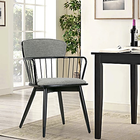 Glamour Home Bairn Fabric and Wood Dining Accent Chairs, Gray/Dark Walnut, Set Of 2 Chairs