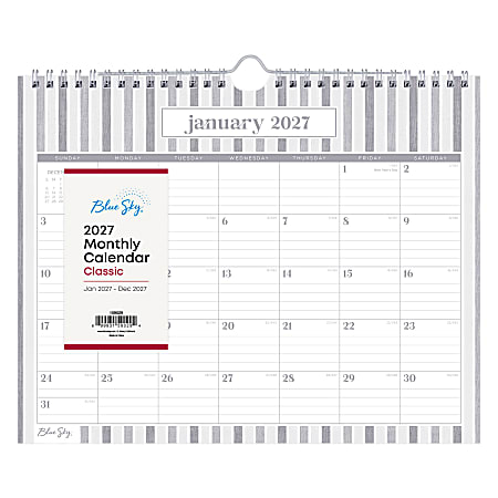 2027 Blue Sky Linen Stripe Gray Monthly Wall Calendar, 11x8.75, 0%, Linen Stripe Gray, Jan–Dec, RY27