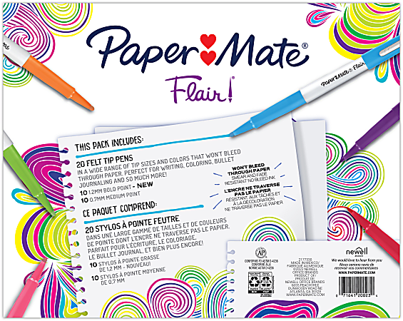 Paper Mate Flair Felt Tip Pens, Medium Point, Assorted Colors, 12 Count
