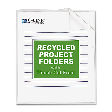 C-Line® Project Folders, Letter Size (8 1/2" x 11"), 70% Recycled, Clear, Box Of 25