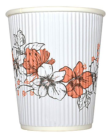 Hotel Emporium Floral Ripple Hot Cups, 16 Oz, 100% Recycled, White, Pack Of 500 Cups