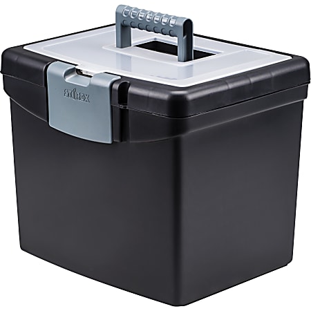 Storex Portable Storage Box External Dimensions 14.9 Length x 11 Width x  12.1 Height Media Size Supported Letter Snap tight Closure Plastic Black  For File Recycled 1 Carton - Office Depot