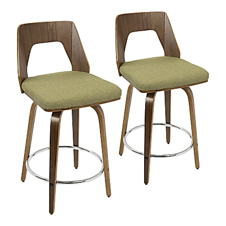 LumiSource Trilogy Counter Stools, Walnut/Green, Set Of 2 Stools