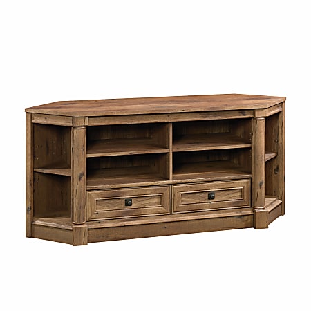 Sauder® Palladia Corner Entertainment Credenza For 60" TVs, 27-3/8"H x 61-1/8"W x 18-1/2"D, Vintage Oak