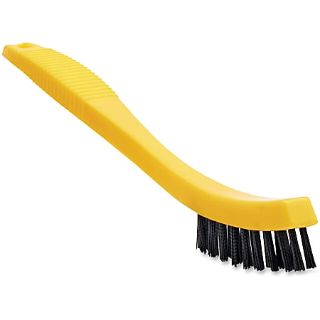 Rubbermaid Commercial Tile/Grout Brush - 0.80" Plastic Bristle - 8.5" Overall Length - Black, Yellow - 12 / Carton