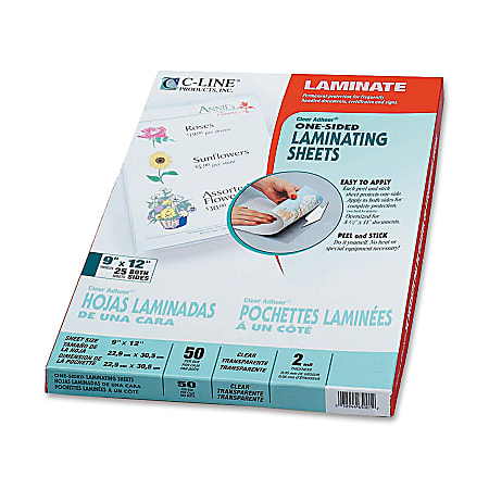 C-Line® Cleer-Adheer Laminating Sheets, 9" x 12", Nonglare, Box Of 50