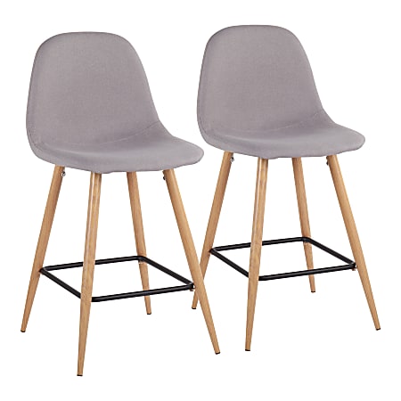 LumiSource Pebble Counter Stools, Natural/Light Gray, Set Of 2 Stools