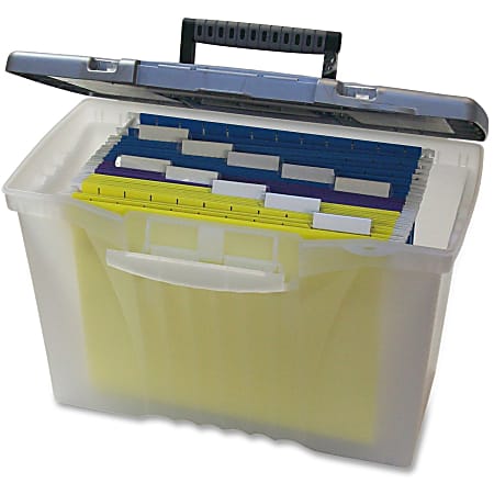 Storex® Portable Storage File Box, 12" x 14 1/2" x 10 1/2", Clear/Silver