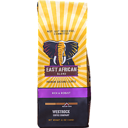 Westrock™ East African Blend Ground Coffee, Medium/Dark Roast, 12 Oz Bag