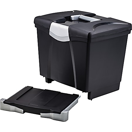 Storex Portable file Box with Drawer - External Dimensions: 11.5"x 14.3" Depth x 13" - Latch Lock Closure - Plastic - Black -  - 61523U01C