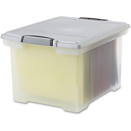 Storex® Tote Stackable Storage Box With Lid, Letter/Legal Size, 14 5/16" x 18 1/2" x 10 15/16", Clear/Silver