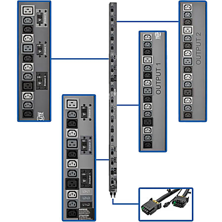 Tripp Lite PDU 3-Phase Vertical Strip ATS 208V 17.3kW 42 C13; 12 C19 0URM - IEC 60320 C19, IEC 60320 C13 - 200 V AC, 208 V AC, 220 V AC, 230 V AC, 240 V AC - 17.30 kVA - 0U - Vertical Rackmount