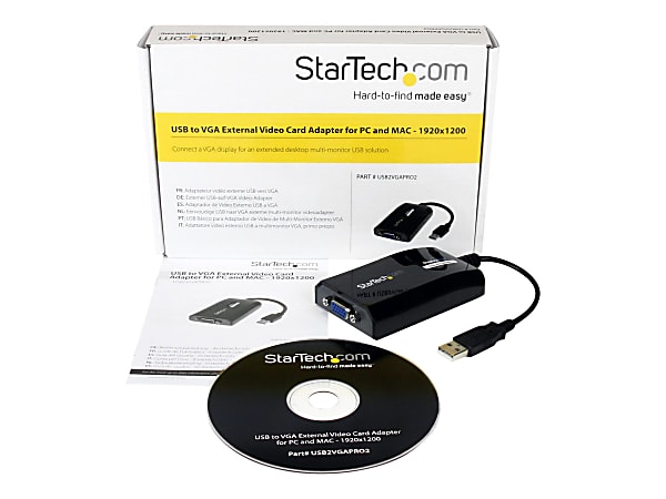 StarTech.com USB to VGA Adapter - 1920x1200 - External Video & Graphics Card - Dual Monitor - Supports Mac & Windows and Mirror & Extend Mode (USB2VGAPRO2) - External video adapter - DisplayLink DL-195 - 16 MB - USB 2.0 - D-Sub - black - for P/N: MXT101MM