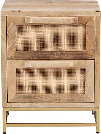 Powell Braden 23"H Rattan Cabinet With 2 Drawers, Natural/Gold