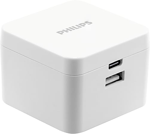 Philips GaN Dual-Port USB Wall Charger With Power Delivery, 6', White