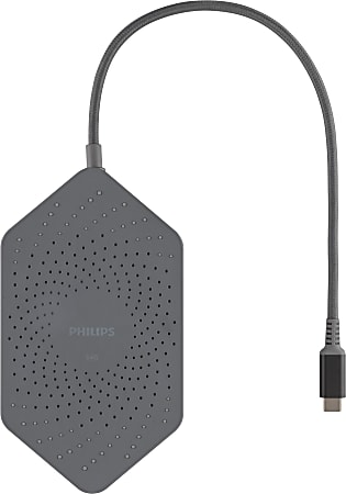 Philips Elite Plus USB-C Travel Docking Station With Qi Charging, Gray