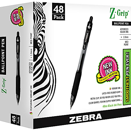 Zebra Pen Z Grip Retractable Ballpoint Pens Pack Of 48 Medium