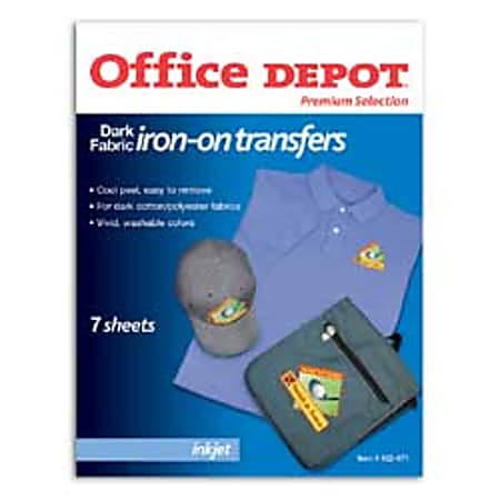 Office Depot® Inkjet Iron-On T-Shirt Transfers, Dark Fabrics, Pack Of 7 Sheets