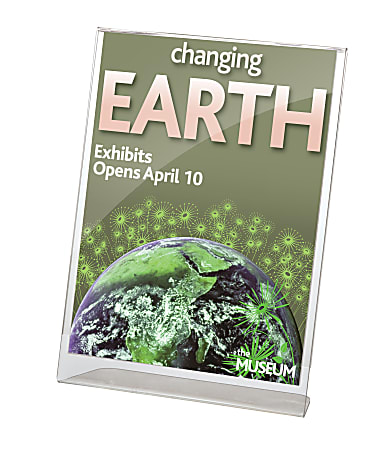 Officemate® Plastic Sign Holders, Slanted Vertical, 8 1/2" x 11", Clear, Pack Of 6