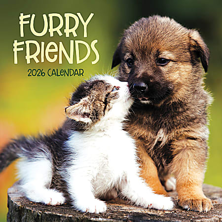 2026 TF Publishing Animals Monthly Wall Calendar, 12" x 12", Furry Friends, January To December