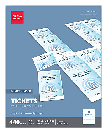 Office Depot Brand InkjetLaser Tickets 5 12 x 2 18 Bright White Pack Of