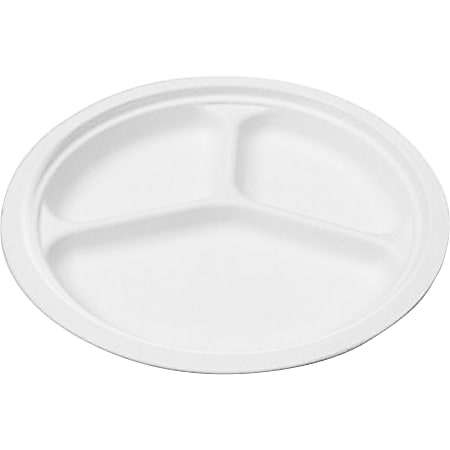 NatureHouse® Bagasse 10" Three-Compartment Plates, Pack Of 125