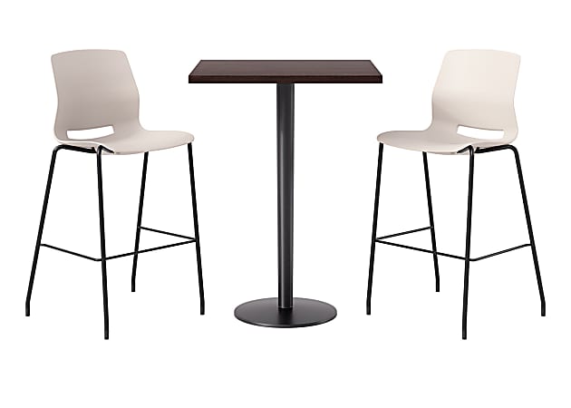 KFI Studios Proof Bistro Square Pedestal Table With Imme Bar Stools, Includes 2 Stools, 43-1/2”H x 30”W x 30”D, Cafelle Top/Black Base/Moonbeam Chairs