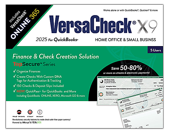 VersaCheck X9 For QuickBooks + VersaCheck ONLINE Gold Bundle, 2025, For 5 Users, 1-Year Subscription, PC, Product Key/Download