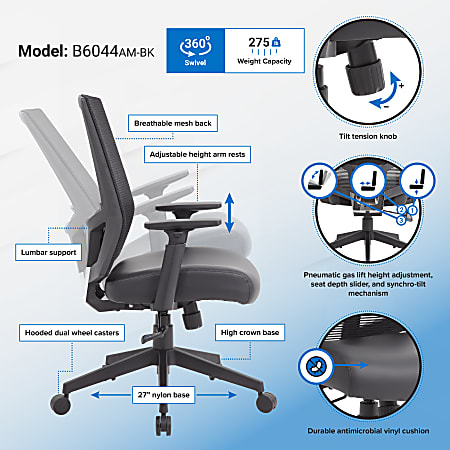 Boss Office Products Antimicrobial High Back Task Chair With Arms Black