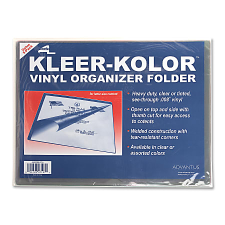 Anglers Kleer-Kolor Vinyl File Folders, Letter Size, Assorted Colors, Pack Of 5