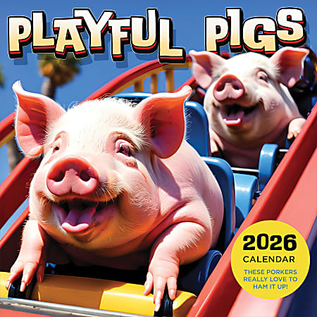 2026 TF Publishing Humor & Comics Monthly Wall Calendar, 12" x 12", Playful Pigs, January To December