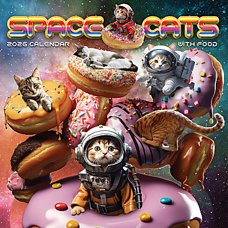 2026 TF Publishing Humor & Comics Monthly Wall Calendar, 12" x 12", Space Cats, January To December
