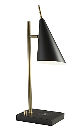 Adesso® Owen AdessoCharge Desk Lamp, 22"H, Black Shade/Black And Antique Brass Base